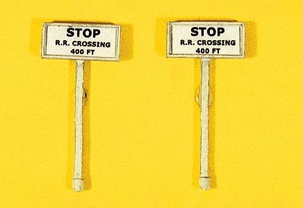 JL Custom Stop R.R. Crossing 400Ft. Signs (2) Model Railroad Trackside Accessory HO Scale #839