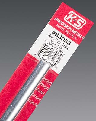 K-S Round Aluminum Tube .049 x 3/8 x 12 Hobby and Craft Metal Tubing #83063