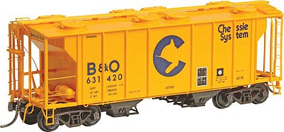 Kadee Pullman-Standard PS-2 Two-Bay Covered Hopper - Ready to Run Baltimore & Ohio #631420 (Built 1957,Shopped 1977, yellow, Chessie System)