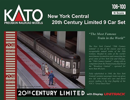 Kato 20th Century Limited 9-Car Lighted Set - Ready to Run New York Central (Late 1940s 2-Tone Gray) - N-Scale