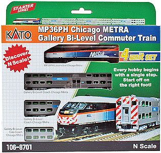 Kato Chicago Metra Bi-Level Commuter Train-Only Set - N-Scale