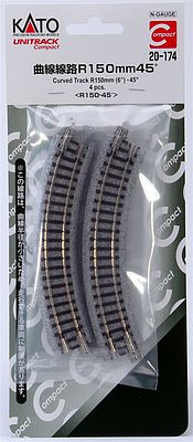 Kato Unitrack Roadbed Track 6 15cm 45-Degree Curve N Scale Nickel Silver Model Train Track #20174