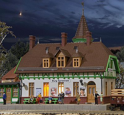Kibri Burg Spreewald Station with Interior Lighting HO Scale Model Railroad Building Kit #49509