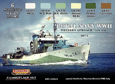 Lifecolor Royal Navy WWII Western Late War Set #1 Camouflage Hobby and Model Acrylic Paint Set #cs34