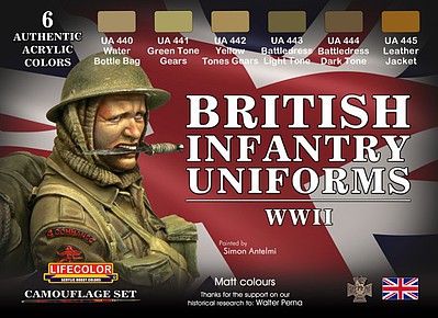 Lifecolor British WWII Infantry Uniforms (6 22ml Bottles) Hobby and Model Acrylic Paint Set #cs41