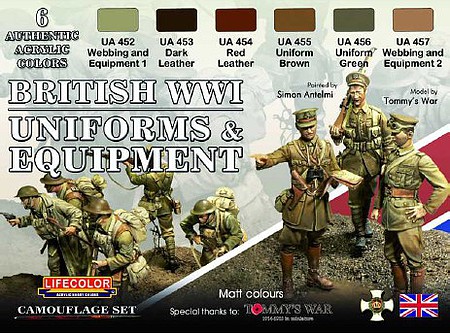 Lifecolor British WWII Uniforms & Equipment (6 22ml Bottles) Hobby and Model Acrylic Paint Set #cs45