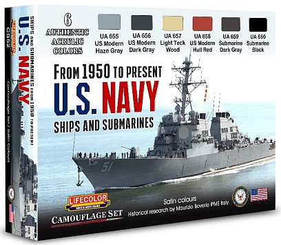 Lifecolor US Navy Ships & Submarines 1950-Present Camouflage Hobby and Model Acrylic Paint Set #cs52
