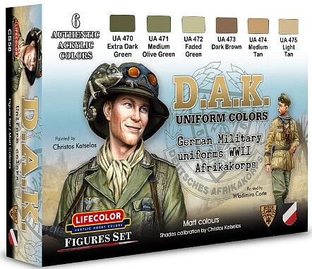 Lifecolor DAK German Afrika Korps WWII Uniforms (6 22ml Bottles) Hobby and Model Acrylic Paint Set #cs58