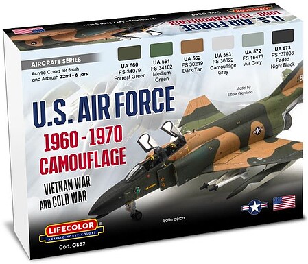 Lifecolor US Air Force 1960-70 Camouflage Colors (22ml Bottles) Hobby and Model Acrylic Paint Set #cs62