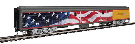 Life-Like-Proto 85 ACF Baggage Car Union Pacific(R) Heritage Fleet - Ready to Run - Standard American Flag Scheme (Armour Yellow, gray, red, full-color flag