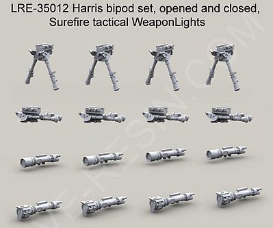 Live-Resin 1/35 Harris Bipod Set (4 opened/4 folded) & Surefire Tactical Weapon Lights (8)