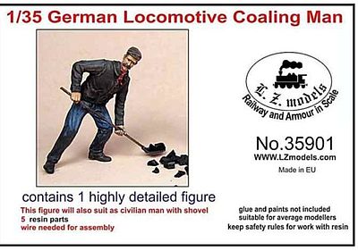 LZ German Locomotive Fireman w/Shovel (Resin) Resin Model Figure Kit 1/35 Scale #35901