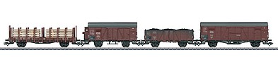 Marklin Type GI Boxcar, Om Gondola, Gr Boxcar R Flatcar 4-Car Set - 3-Rail Ready to German State Railroad Company DRG (Era II, Boxcar Red)