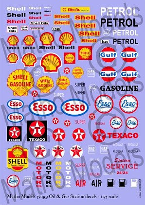 Matho Oil & Gas Station Decals (Various Brands) Plastic Model Decal Kit 1/35 Scale #35099