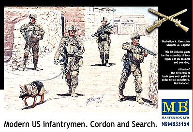 Master-Box Modern US Infantry Search (4) w/Special Dog Plastic Model Military Figure 1/35 #35154