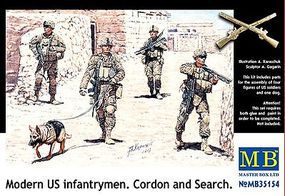 Master-Box Modern US Infantry Search (4) w/Special Dog Plastic Model Military Figure 1/35 #35154