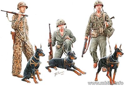 Master-Box Dogs in Marine Corps Service (3 w/3 Figures) Plastic Model Military Figure 1/35 #35155