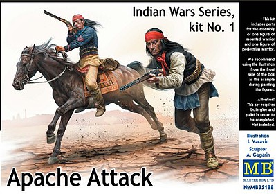 Master-Box Apache Attack Indians w/Rifles (2) Horse (1) Plastic Model Military Figure Kit 1/35 #35188