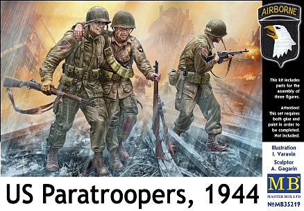 Master-Box US Paratroopers w/Ammunition 1944 (3) Plastic Model Military Figure Kit 1/35 Scale #35219
