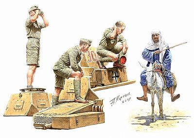 Master-Box German Tankmen & Donkey with Rider Afrika Korps Plastic Model Military Figure 1/35 #3559