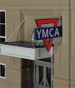 Micro-Structures YMCA Small Double-Sided Logo Animated Neon Sign HO Scale Model Railroad Sign #3072
