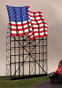 Micro-Structures Waving American Flag Animated Neon Large Billboard HO Scale Model Railroad Sign #4071
