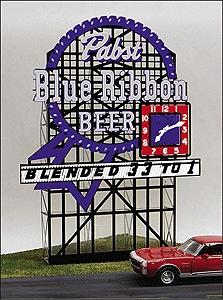 Micro-Structures Pabst Blue Ribbon Animated Neon Large Billboard HO Scale Model Railroad Sign #4081