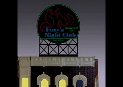 Micro-Structures Foxys Night Club Animated Neon Rooftop Billboard N/HO Scale Model Railroad Billboard #442252