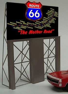 Micro-Structures Route 66 Animated Neon Large Billboard w/Support Kit HO Scale Model Railroad Billboard #5061