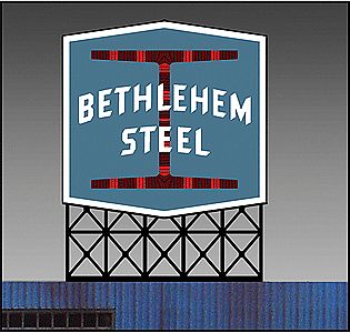 Micro-Structures Bethlehem Steel Animated Neon Large Billboard HO Scale Model Railroad Billboard #5281