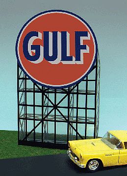 Micro-Structures Gulf Gasoline Animated Neon Billboard Kit N Scale Model Railroad Sign #6082