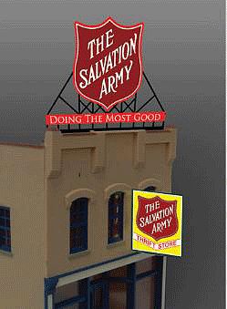 Micro-Structures Salvation Army Logo & Thrift Store Animated Large Billboard Kit HO Scale Model Sign #62981