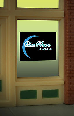 Micro-Structures Animated Neon Window Sign Blue Moon Cafe HO Scale Model Railroad Sign #8960