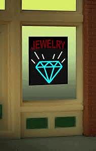 Micro-Structures JEWELRY WINDOW Animated Neon Sign HO Scale Model Railroad Sign #8970