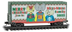 Micro-Trains Modified Pullman-Standard 40' Hy-Cube Boxcar Ready to Run 2022 Micro-Mouse Christmas (white, green, red) N-Scale