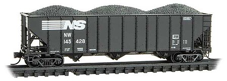 Micro-Trains 100-Ton 3-Bay Ribside Open Hopper w/Coal Load - Ready to Run Norfolk Southern NW #145428 (black, white) - N-Scale