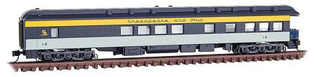 Micro-Trains Pullman Heavyweight 3-2 Modernized Business Car Observation - Ready to Run Chesapeake & Ohio 15 (blue, gray, yellow) - N-Scale