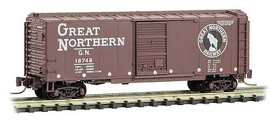 Micro-Trains 40 Single-Door Boxcar - Ready to Run Great Northern X179 (Boxcar Red, white, Large Rocky, GN Circus Series No. 8) - Z-Scale