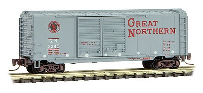 Micro-Trains 40 Double-Door Boxcar - Ready to Run Great Northern #3345 (gray, red, Circus Series Car #4) - Z-Scale