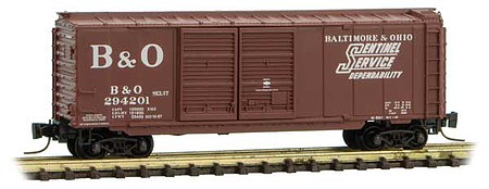 Micro-Trains 40 Double-Door Boxcar - Ready to Run Baltimore & Ohio 294201 (Boxcar Red, white, Sentinel Service) - Z-Scale