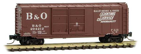 Micro-Trains 40 Double-Door Boxcar - Ready to Run Baltimore & Ohio 294212 (Boxcar Red, white, Sentinel Service) - Z-Scale