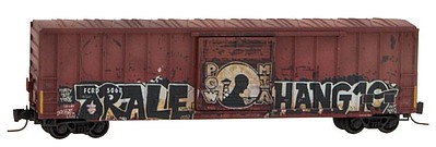 Micro-Trains 50 Rib-Side Single-Door Boxcar No Roofwalk - Ready to Run First Coast Railroad FCRD #5068 (Weathered, Boxcar Red, POW MIA Graffiti) - Z-Scale