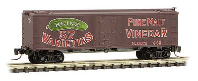 Micro-Trains 40 Wood-Sheathed Ice Reefer - Ready to Run Heinz 449 (Boxcar Red, red, Billboard 57, green, Vinegar, Series Car 5) - Z-Scale