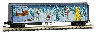 Micro-Trains 51 Riveted-Side Mechanical Reefer - Ready to Run 2017 Micro-Mouse Christmas Car (blue, green, white) - Z-Scale