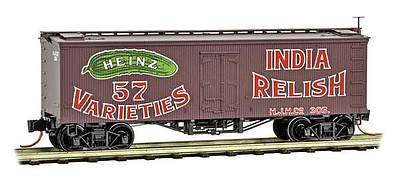 Micro-Trains 36 Wood-Sheathed Ice Reefer - Ready to Run Heinz 305 (Boxcar Red, red, Billboard 57, green, India Relish, Series Car 7) - N-Scale