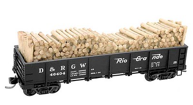 Micro-Trains 40 Drop-Bottom Gondola, Pulpwood Load 4-Pack - Ready to Run Denver & Rio Grande Western 46404, 46409, 46446, 46490 (black) - N-Scale