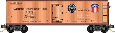 Micro-Trains 40 Double-Sheathed Wood Reefer 16-Pack - Ready to Run Pacific Fruit Express (orange, Boxcar Red) - N-Scale