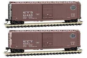 Micro-Trains 50' Single-Door Boxcar 2-Pack Ready to Run New York Central NYO 81495, NCY 81167 (April Fools, Boxcar Red, white, black N-Scale