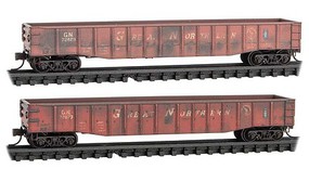 Micro-Trains 50' 15-Panel, Fixed-End, Steel Gondola 2-Pack Ready to Run Great Northern #72829, 72873 (red, Slanted Roadname, AEI Label) N-Scale