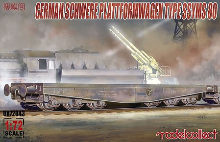 Model-Collect WWII Schwerer SSYMS 80 Railway Car w/Rail Plastic Model Railroad Kit 1/72 Scale #72043